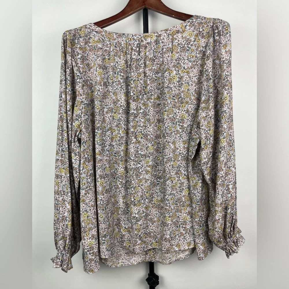 LC Lauren Conrad Multicolor Floral Long‎ Puff Sleeve Square Neck Peasant Blouse - Picture 6 of 8